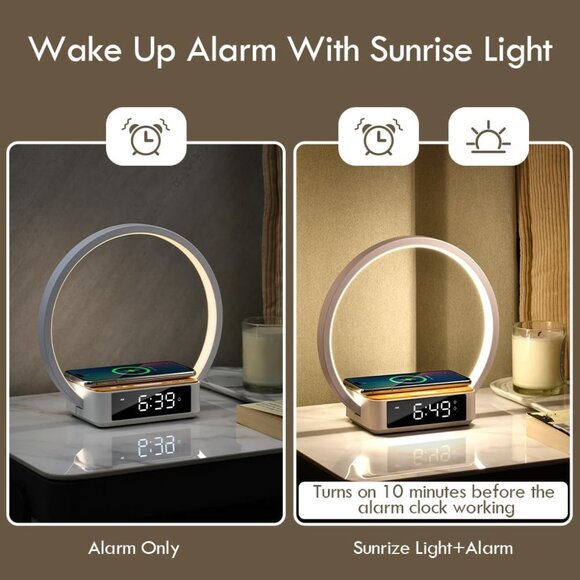 Bedside Lamp with Alarm Clock,Touch Lamp with Wireless Charger,Nightlight for Be - Picture 5 of 11